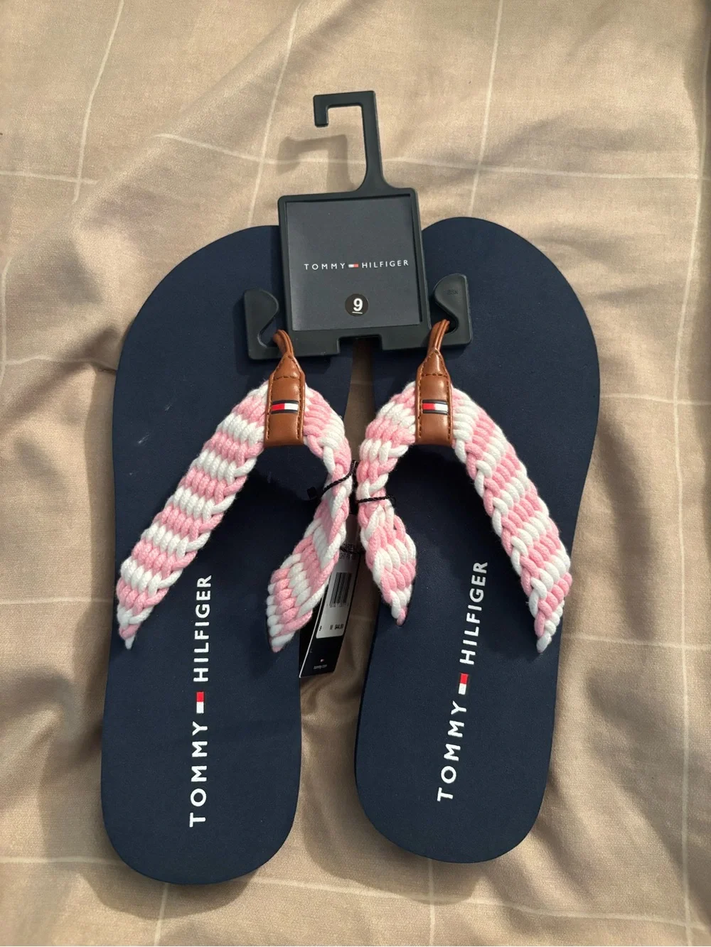 Tommy Hilfiger Navy Pink Braided Rope Flip Flops